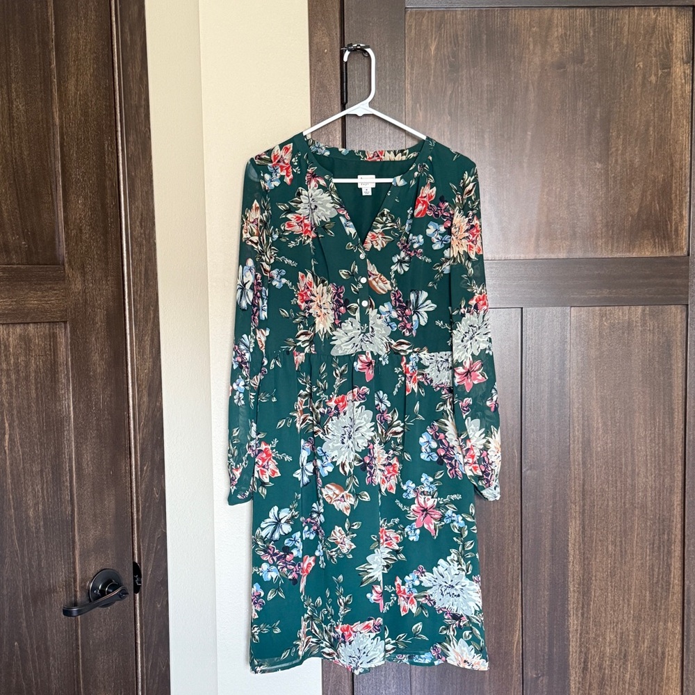 A New Day Women’s Green Floral Button Down Fit & Flare Dress Size Medium - Picture 2 of 12
